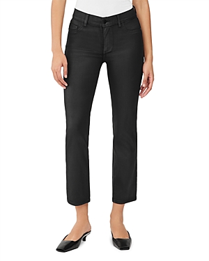 Shop Dl 1961 Mara Mid Rise Ankle Straight Leg Jeans In Black Coated