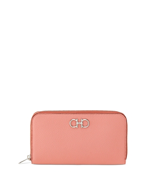 Ferragamo Gancino Soft Wallet In Corallo/silver