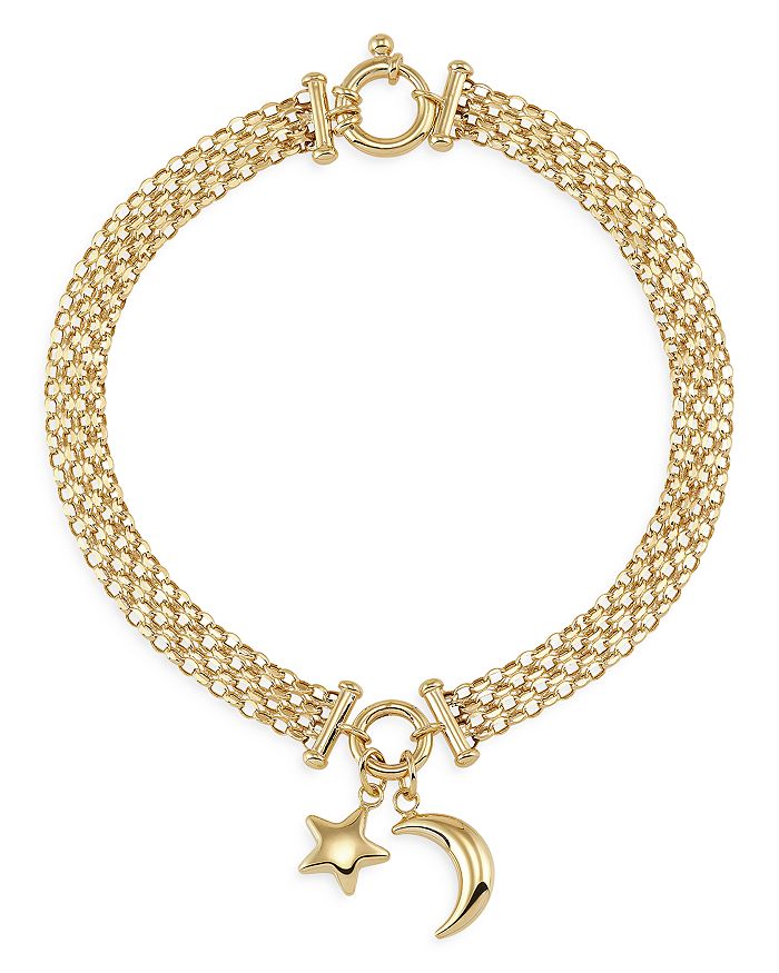 Bloomingdale's - 14K Yellow Gold Chain Moon & Star Charm Bracelet - 100% Exclusive