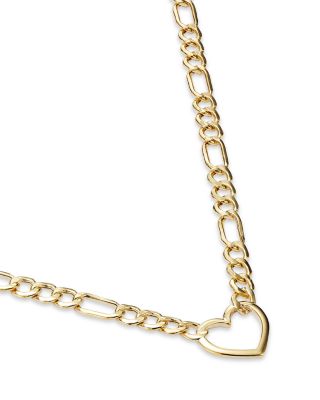 Open Heart Figaro Link Chain Necklace in 14K Yellow Gold, 18" 