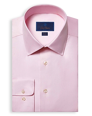 David Donahue Micro Stripe Royal Twill Trim Fit Dress Shirt In Pink