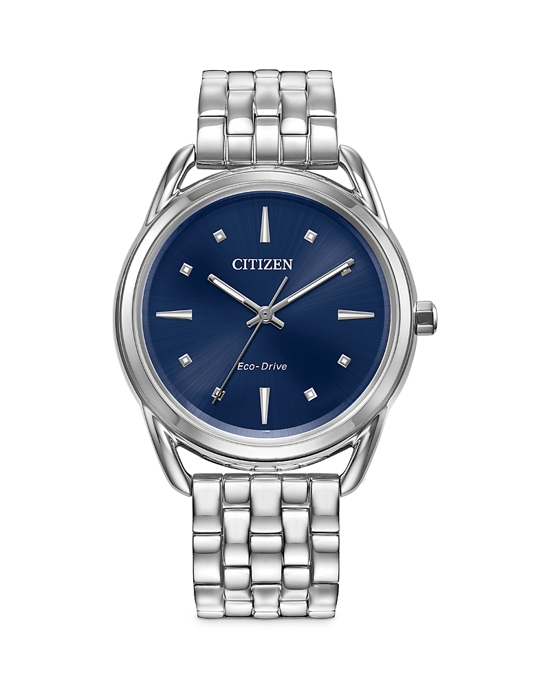 Citizen Womens Silver Tone Stainless Steel Bracelet Watch Fe7090-55l In Blue/silver