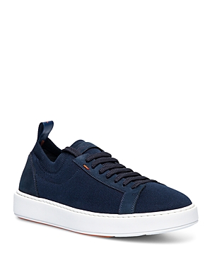 Santoni Suede Low-top Sneakers In Navy