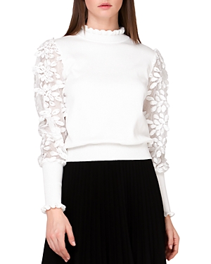 Gracia Mesh Sleeve Sweater In White