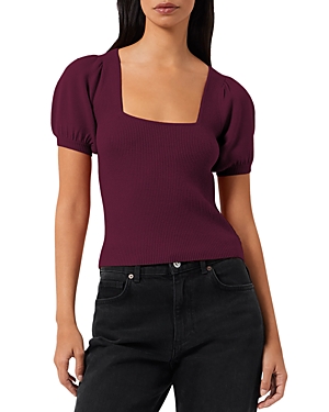 French Connection Babysoft Puff Sleeve Crop Top In Berry Blus