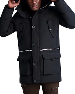 Karl Lagerfeld Quilted Fur Trim Hooded Parka In Black