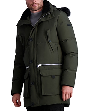 Shop Karl Lagerfeld Quilted Fur Trim Hooded Parka In Olive