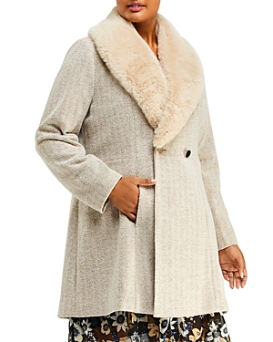 Estelle Plus Grammys Faux Fur Trimmed Coat In Oatmeal