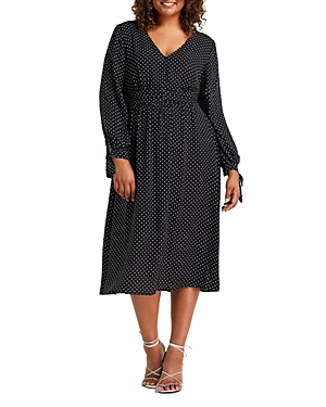 Estelle Plus Georgiana Polka Dot Midi Dress In Black/milk