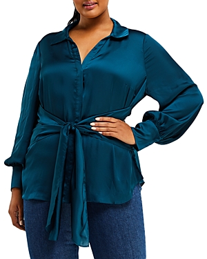 Estelle Plus Size Ryder Wrap Shirt In Teal