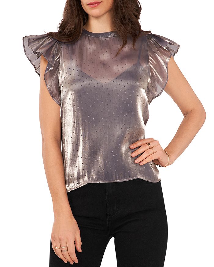 1.STATE Flutter Sleeve Metallic Clip Dot Top Bloomingdale's