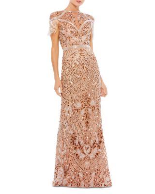 Mac Duggal Embellished Fringe Sleeve Gown Bloomingdale s