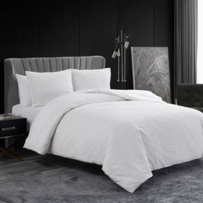 Abstract Crinkle White Duvet Cover Set, Queen