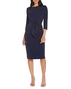 Adrianna Papell Plus Metallic Knit Three Quarter Sleeve Dress In Lightnavy