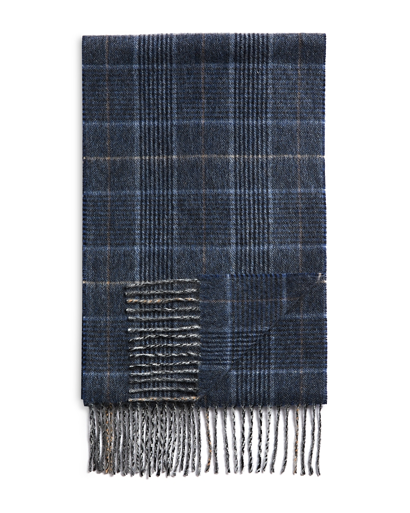 The Men's Store At Bloomingdale's Windowpane Glen Plaid Oversized Cashmere Scarf - Exclusive In Blue