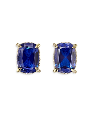 Shop Anabela Chan 18k Yellow Gold Plated Sterling Silver Supernova Simulated Blue Sapphire & Diamond Cushion Wing Stud In Blue/gold