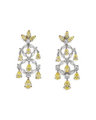 Anabela Chan - 18K White Gold Plated Sterling Silver Tutti Frutti Simulated White & Yellow Diamond Chandelier Earrings