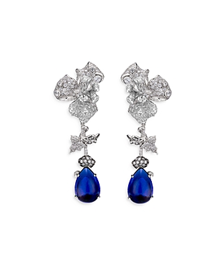 Anabela Chan 18k White Gold Plated Sterling Silver Forbidden Fruit Simulated Diamond & Blue Sapphire Orchid Earri In Blue/white