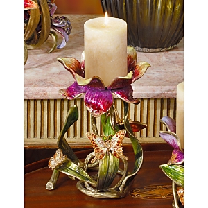Shop Jay Strongwater Meredith Floral Pillar Candle Holder In Multi