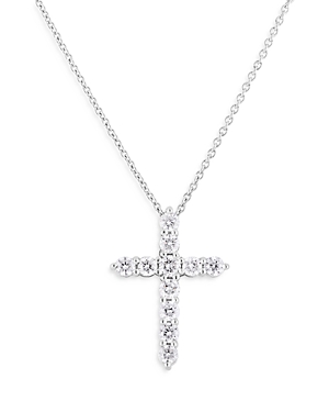 Shop Roberto Coin 18k White Gold Tiny Treasure Diamond Cross Pendant Necklace, 16-18