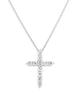 Roberto Coin 18K White Gold Tiny Treasure Diamond Cross Pendant Necklace, 16-18