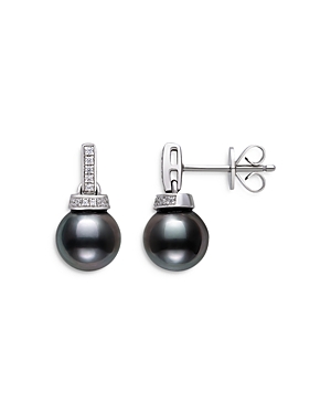 Bloomingdale's Black Tahitian Cultured Pearl & Diamond Dangle Drop Earrings in 14K White Gold - 100%