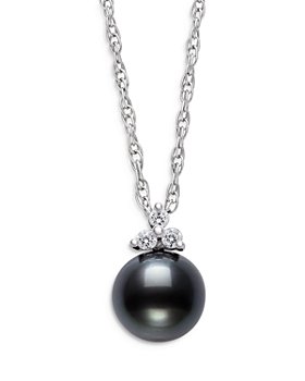 Bloomingdale's - Black Tahitian Cultured Pearl & Diamond Pendant Necklace in 14K White Gold, 18" - 100% Exclusive