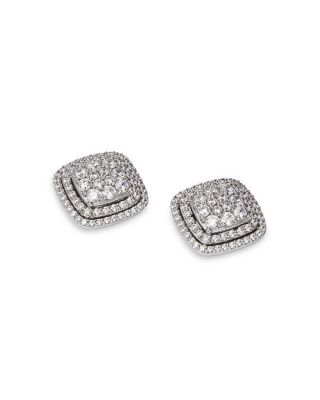 Diamond Halo Cluster Stud Earrings in 14K White Gold, 1.0 tcw 
