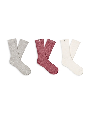 Shop Ugg Rib Knit Slouchy Crew Socks, Pack Of 3 In Desert Coral/ivory/space