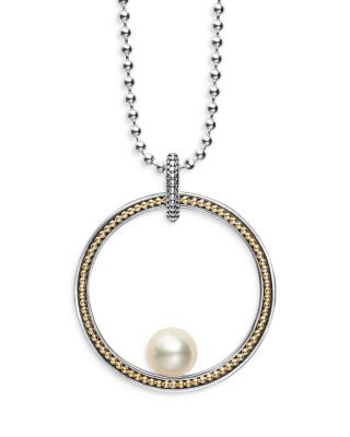 LAGOS - 18K Yellow Gold & Sterling Silver Luna Cultured Freshwater Pearl Circle Pendant Necklace, 34"