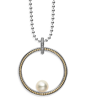 Shop Lagos 18k Yellow Gold & Sterling Silver Luna Cultured Freshwater Pearl Circle Pendant Necklace, 34 In Silver/gold