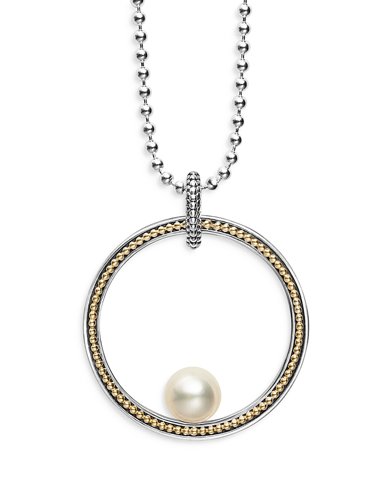 Lagos 18K Yellow Gold & Sterling Silver Luna Cultured Freshwater Pearl Circle Pendant Necklace, 34