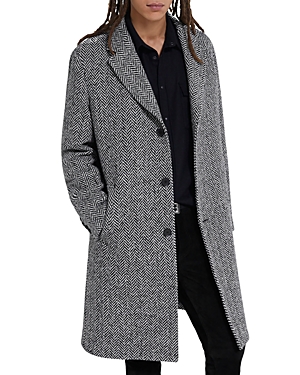 Shop The Kooples Straight Fit British Serie Wool Over Coat In Black