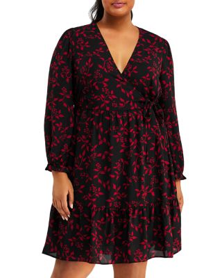 Estelle Plus Shadow Floral V Neck Dress In Print