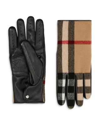 Burberry Gabriel Check Wool & Leather Gloves | Bloomingdale's