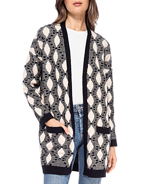 B Collection By Bobeau Printed Cardigan In Black/oatmeal