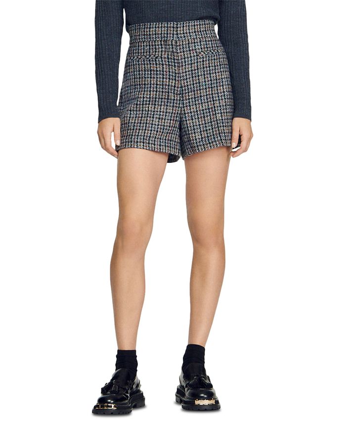 Sandro Bambin Houndstooth Shorts In Blu  Beige