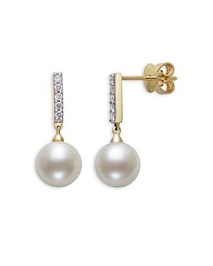 Bloomingdale's Cultured Freshwater Pearl & Diamond Drop Earrings In 14k Yellow Gold - 100% Exclusive In White/gold