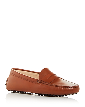 Shop Tod's Women's City Gommino Drivers In Brandy Leather