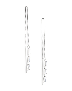 Ettika Triple Baguette Chain Threader Earrings In Silver