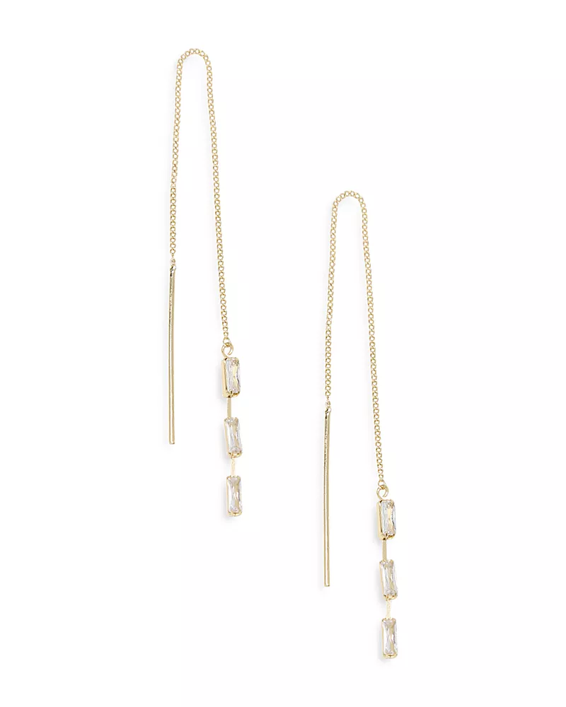 Ettika Triple Baguette Chain Threader Earrings