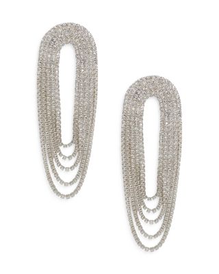 Ettika - Crystal Draped Fringe Statement Earrings in Silver Tone