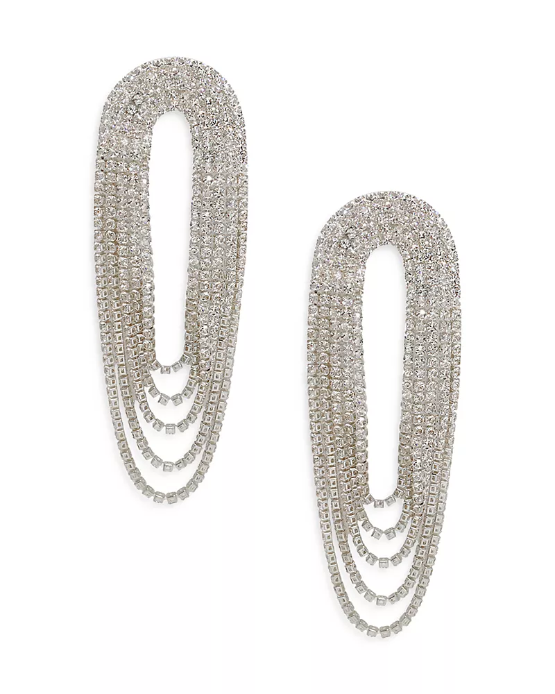 Ettika Crystal Draped Fringe Statement Earrings in Silver Tone