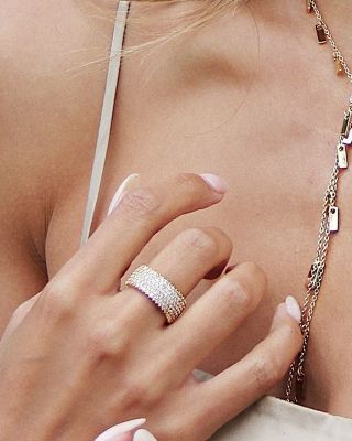 Cubic Zirconia &amp; 18K Gold Plated Thick Band Ring