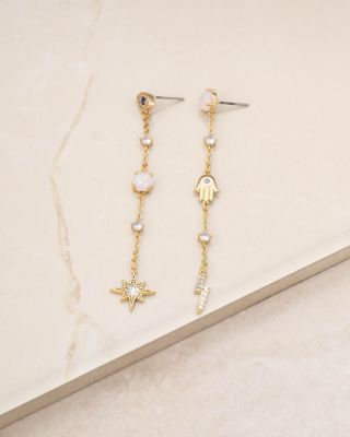 Linear Charm Drop Earrings in 18K Gold Plated