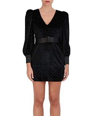 Bcbgmaxazria Dotted Belted Dress In Black/silver