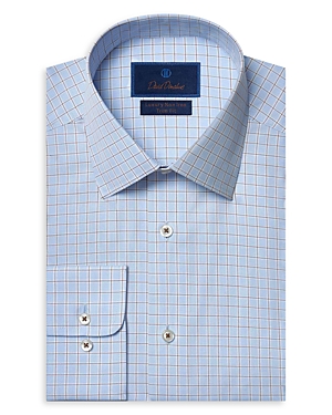 David Donahue Blue and Brown Check Wrinkle Resistant Dress Shirt