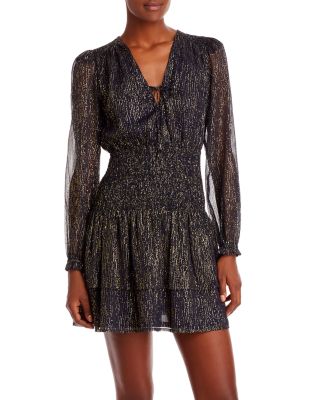 AQUA Metallic Dot Smocked Mini Dress - 100% Exclusive | Bloomingdale's Women