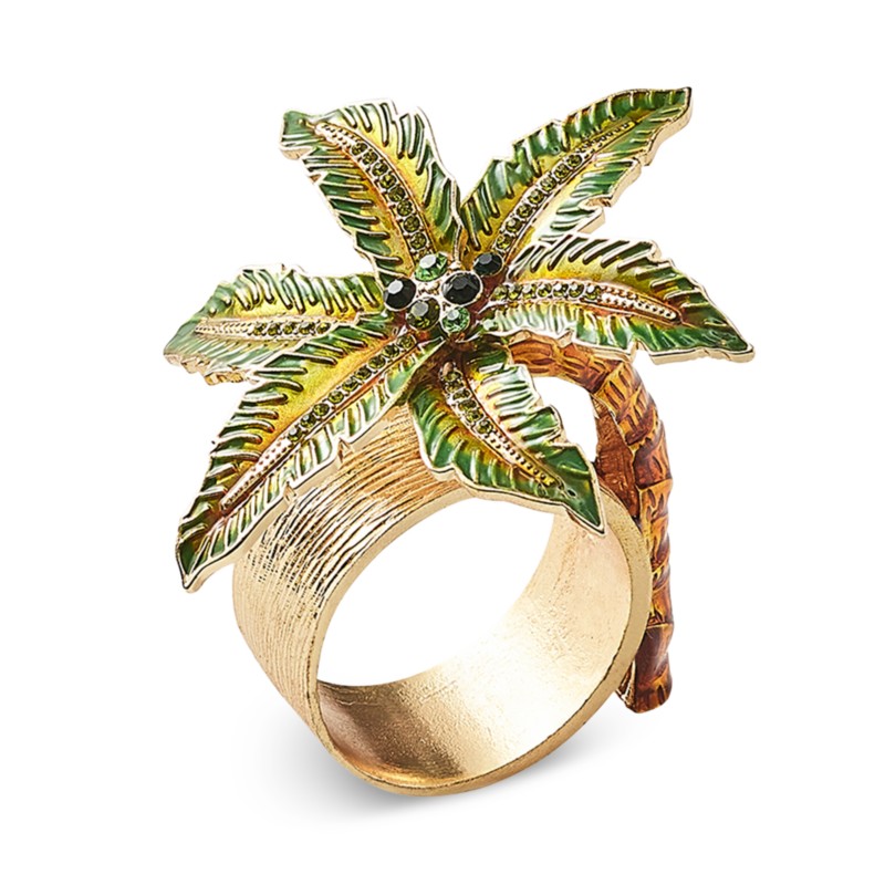 Kim Seybert Palm Coast Napkin Rings, Set of 4 in Green/Gold