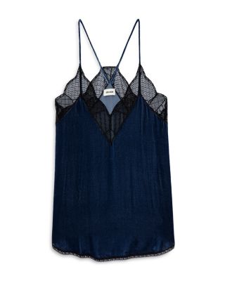 【新品】VELOUR SHOULDER RIBBON CAMISOLE TOPS INSPIRE CHIC Women's Camisole Lacework Trim Modal Tank Tops